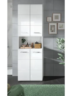 xonox.home Badmöbel|Badezimmermöbel<Hochschrank breit in Weiß/Weiß Hochglanz - (B) 60 x (H) 185 x (T) 30