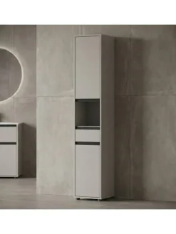 KADIMA DESIGN Badezimmermöbel<Hochschrank HAMBURG Soft-Close Badschrank schmal Badregal in Steingrau
