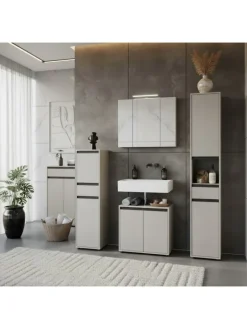 KADIMA DESIGN Badezimmermöbel<Hochschrank HAMBURG Soft-Close Badschrank schmal Badregal in Steingrau