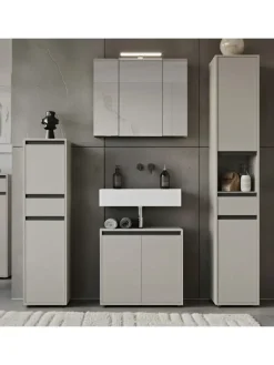 KADIMA DESIGN Badezimmermöbel<Hochschrank HAMBURG Soft-Close Badschrank schmal Badregal in Steingrau