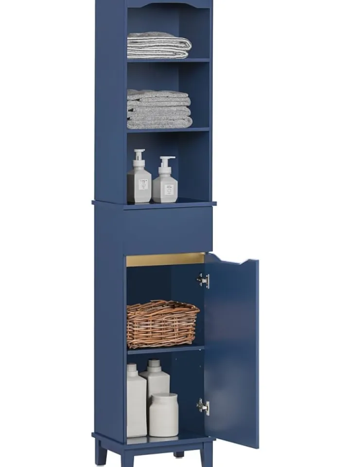 SoBuy Badmöbel<Hochschrank in Blau - (B)35 x (H)170 x (T)30cm
