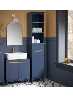 SoBuy Badmöbel<Hochschrank in Blau - (B)35 x (H)170 x (T)30cm