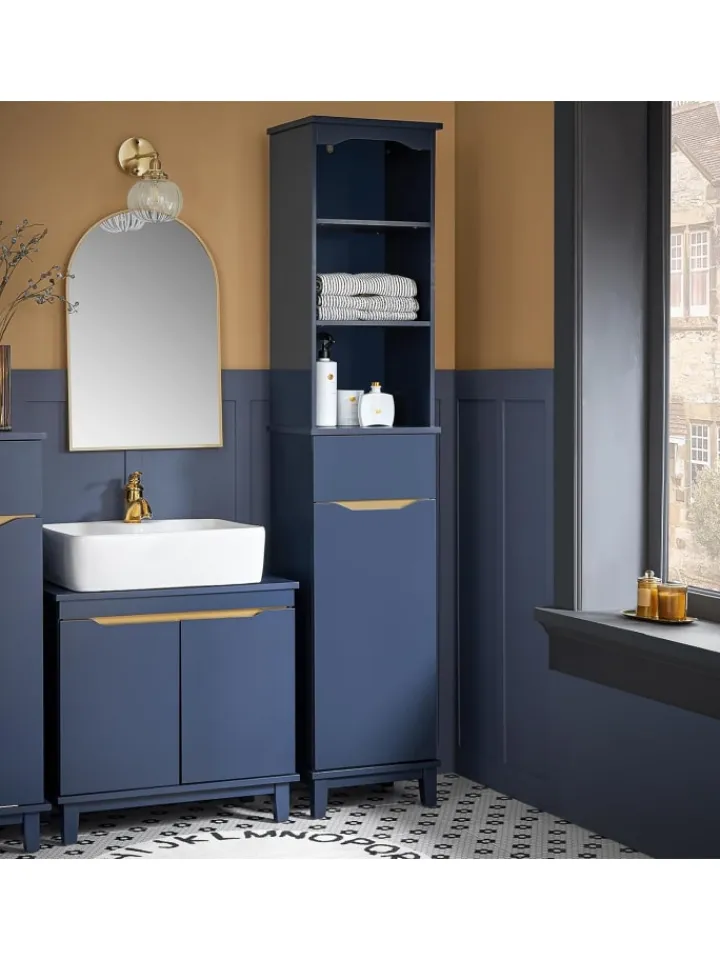 SoBuy Badmöbel<Hochschrank in Blau - (B)35 x (H)170 x (T)30cm