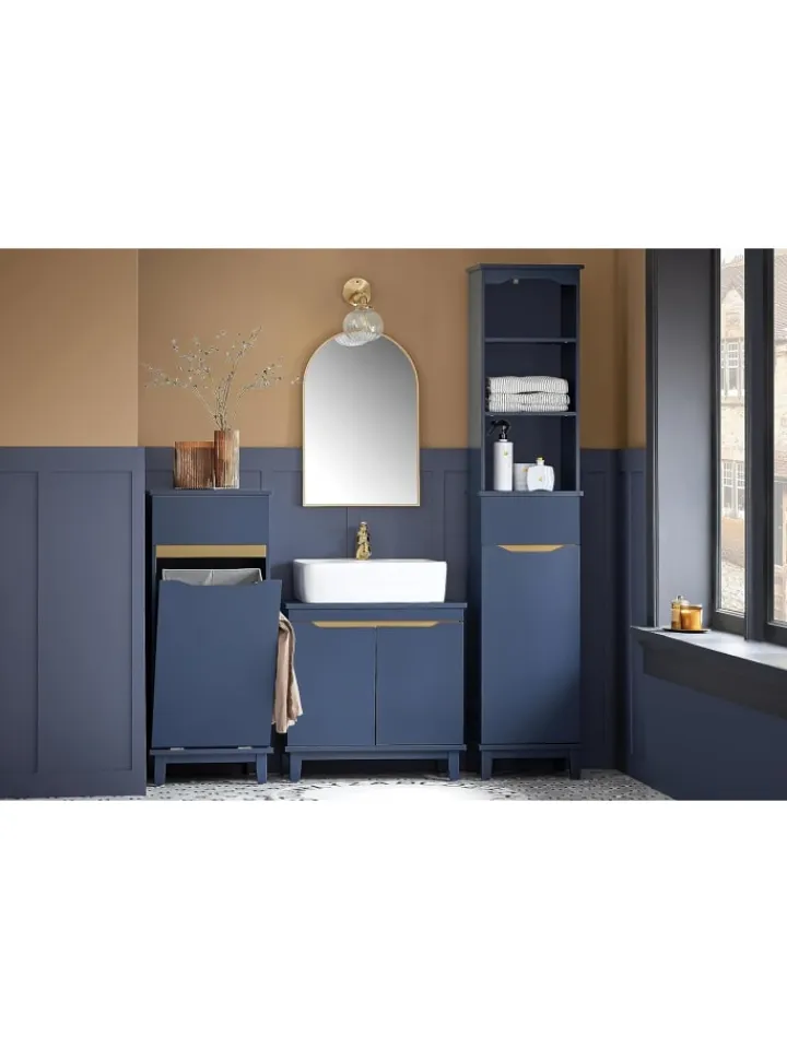 SoBuy Badmöbel<Hochschrank in Blau - (B)35 x (H)170 x (T)30cm
