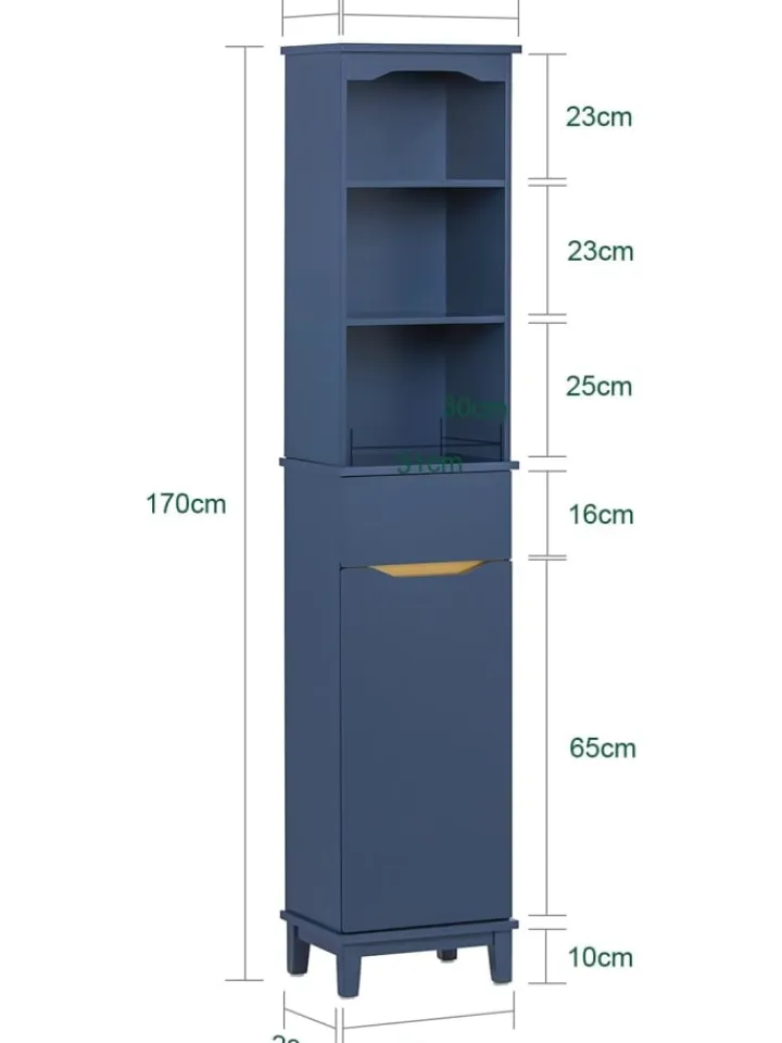 SoBuy Badmöbel<Hochschrank in Blau - (B)35 x (H)170 x (T)30cm