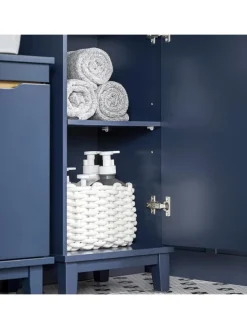 SoBuy Badmöbel<Hochschrank in Blau - (B)35 x (H)170 x (T)30cm