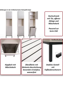 MCW Badmöbel|Badezimmermöbel<Hochschrank O42, Holzoptik natur