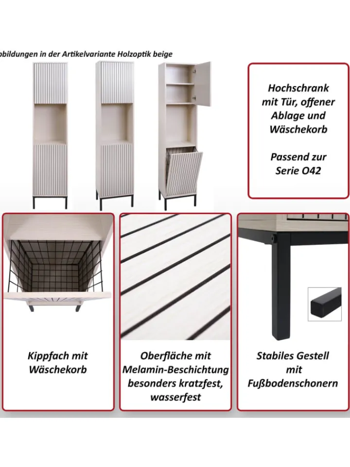 MCW Badmöbel|Badezimmermöbel<Hochschrank O42, Holzoptik natur
