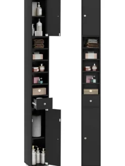 COSTWAY Badmöbel|Badezimmermöbel<Hochschrank schmal 180 cm in Schwarz