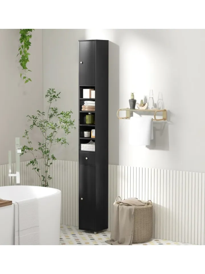 COSTWAY Badmöbel|Badezimmermöbel<Hochschrank schmal 180 cm in Schwarz