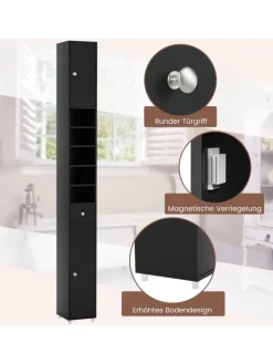 COSTWAY Badmöbel|Badezimmermöbel<Hochschrank schmal 180 cm in Schwarz