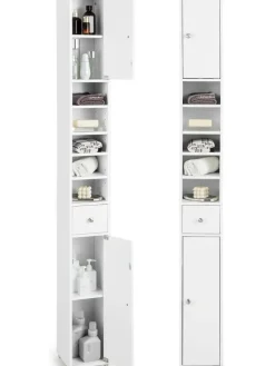 COSTWAY Badmöbel|Badezimmermöbel<Hochschrank schmal 180 cm in Weiß