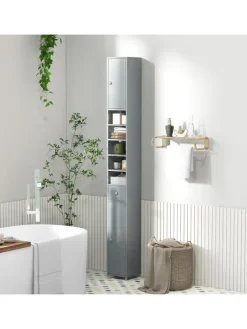 COSTWAY Badezimmermöbel|Badmöbel<Hochschrank schmal 180 cm in Grau