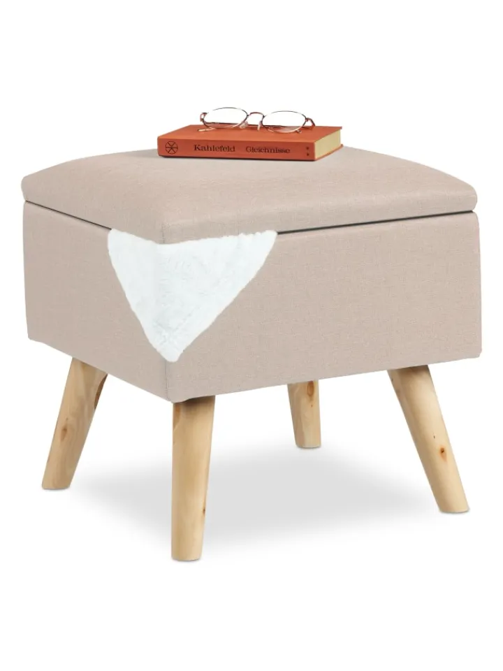 relaxdays Sitzmöbel<Hocker in Beige - (B)40x (H)40 x (T)40 cm
