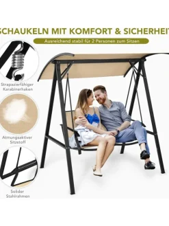 COSTWAY Gartenmöbel<Hollywoodschaukel 2-Sitzer in Beige