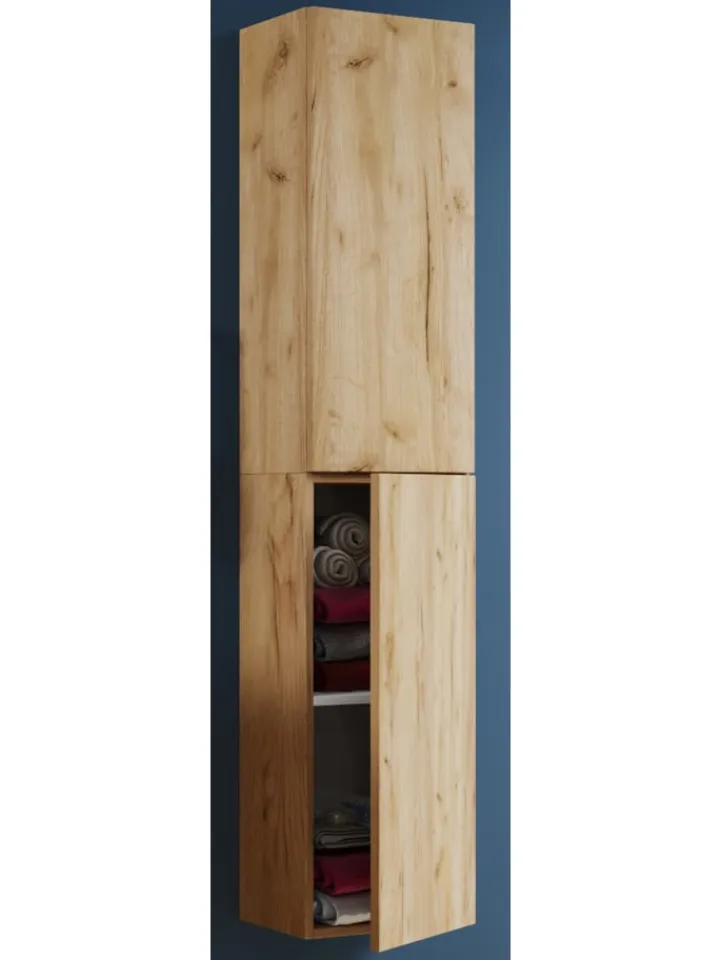 VCM Badmöbel<Holz Badmöbel Bad Hochschrank Badschrank Lendas in Honig-Eiche
