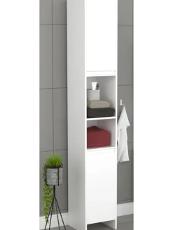 VCM Badezimmermöbel<Holz Badmöbel Badschrank Hochschrank Malira in Weiß