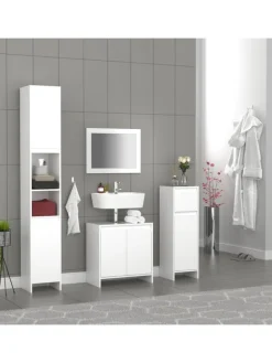 VCM Badezimmermöbel<Holz Badmöbel Badschrank Hochschrank Malira in Weiß