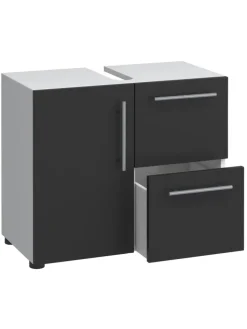 VCM Badmöbel<Holz Badmöbel Badunterschrank Flandu Schublade in Weiß / Schwarz