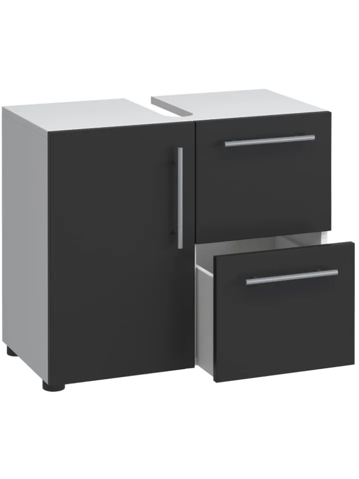VCM Badmöbel<Holz Badmöbel Badunterschrank Flandu Schublade in Weiß / Schwarz