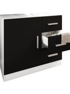 VCM Badezimmermöbel<Holz Badmöbel Badunterschrank Zalo XL Schublade in Weiß / Schwarz