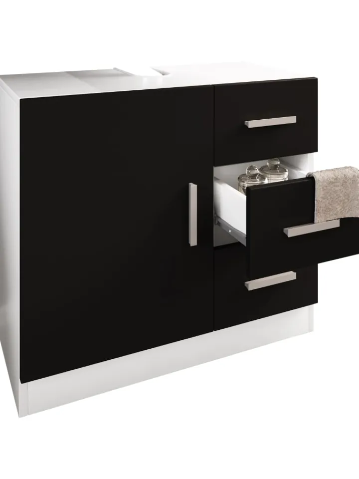 VCM Badezimmermöbel<Holz Badmöbel Badunterschrank Zalo XL Schublade in Weiß / Schwarz