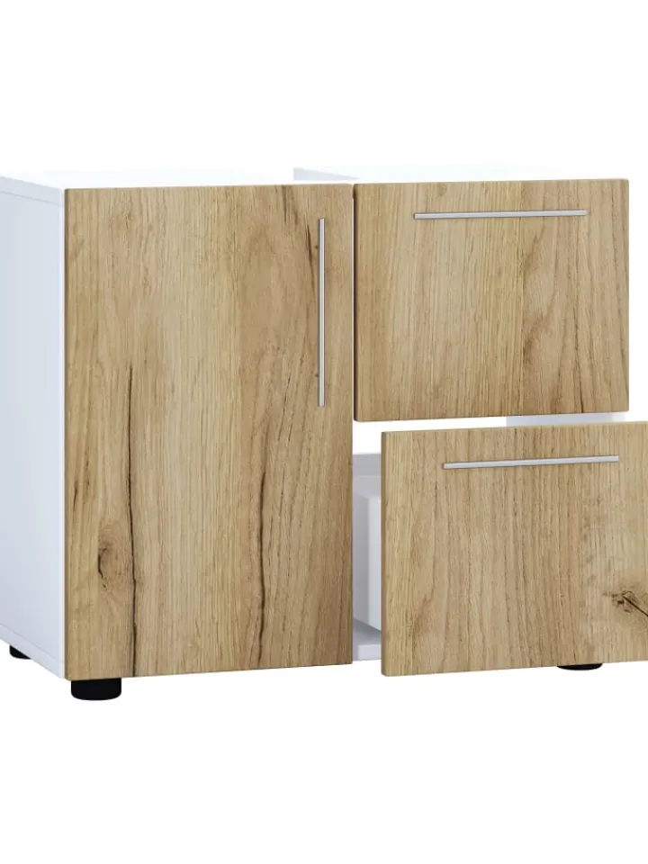 VCM Badezimmermöbel<Holz Badmöbel Badunterschrank Flandu Schublade in Weiß / Honig-Eiche