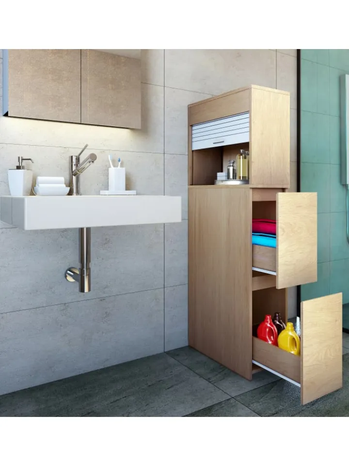 VCM Badezimmermöbel<Holz Badmöbel Nischenschrank Schublade Tasalo in Honig-Eiche