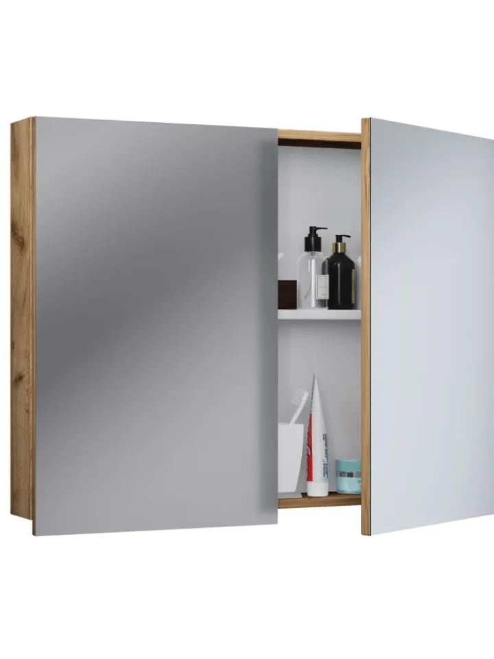 VCM Badmöbel|Badezimmermöbel<Holz Badmöbel Spiegelschrank Spiegel Badinos 80 cm in Honig-Eiche