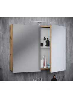 VCM Badmöbel|Badezimmermöbel<Holz Badmöbel Spiegelschrank Spiegel Badinos 80 cm in Honig-Eiche