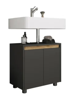 VCM Badmöbel<Holz Badschrank Badunterschrank Waschbecken Cosila in Anthrazit / Honig-Eiche