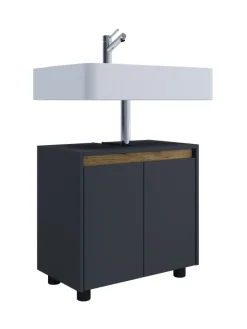 VCM Badmöbel<Holz Badschrank Badunterschrank Waschbecken Cosila in Anthrazit / Honig-Eiche