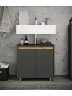 VCM Badmöbel<Holz Badschrank Badunterschrank Waschbecken Cosila in Anthrazit / Honig-Eiche