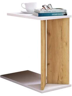 VCM Tische<Holz Beistelltisch Couchtisch Sofatisch Nachto M in Weiß / Honig-Eiche