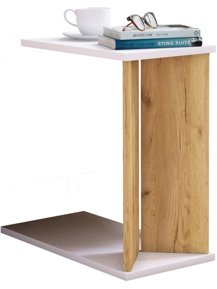 VCM Tische<Holz Beistelltisch Couchtisch Sofatisch Nachto M in Weiß / Honig-Eiche