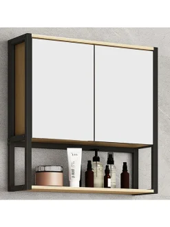 VCM Badmöbel<Holz Metall Spiegelschrank Spiegel Edino 60x60 in Honig-Eiche