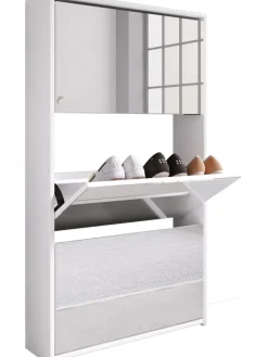 VCM Garderoben<Holz Schuhschrank Schuhkipper Spiegel Stido XL in Weiß