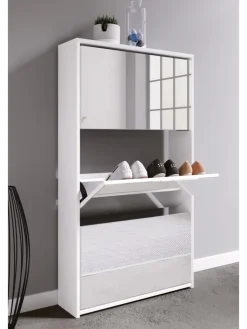 VCM Garderoben<Holz Schuhschrank Schuhkipper Spiegel Stido XL in Weiß