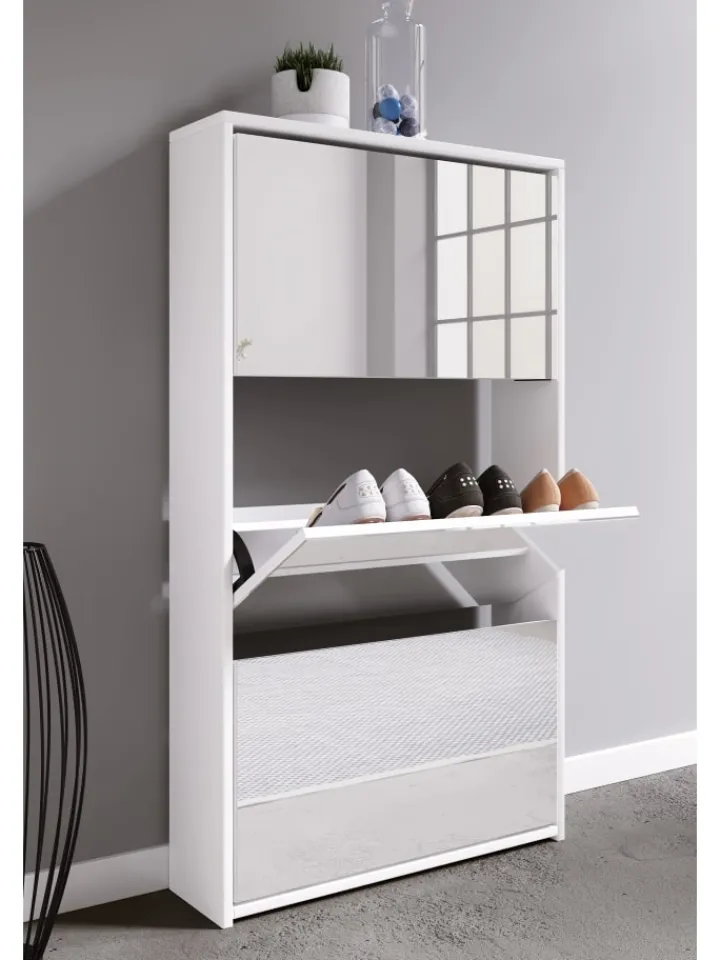 VCM Garderoben<Holz Schuhschrank Schuhkipper Spiegel Stido XL in Weiß
