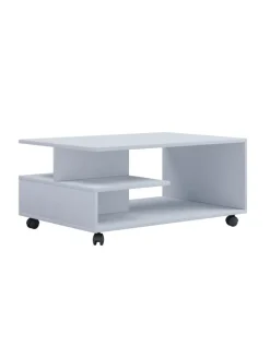 VCM Tische<Holz Sofatisch Couchtisch Rollen rollbar Stango in Weiß