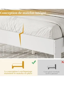 ABRIHOME Betten & Matratzen<Holzbett Doppelbett mit Lattenrost und Nachttischen 140x200cm in Weiß