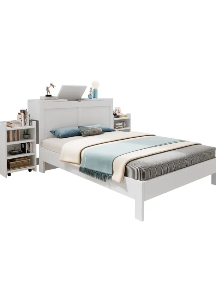 ABRIHOME Betten & Matratzen<Holzbett Doppelbett mit Lattenrost und Nachttischen 140x200cm in Weiß