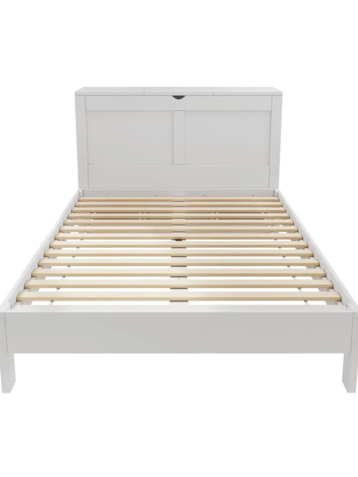 ABRIHOME Betten & Matratzen<Holzbett Doppelbett mit Lattenrost und Nachttischen 140x200cm in Weiß