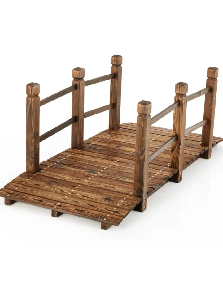 COSTWAY Gartendekoration<Holzbrücke 150x67x55 cm in Braun