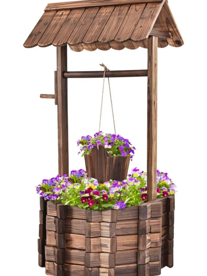 COSTWAY Gartendekoration<Holzbrunnen mit Dach in Braun