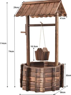 COSTWAY Gartendekoration<Holzbrunnen mit Dach in Braun