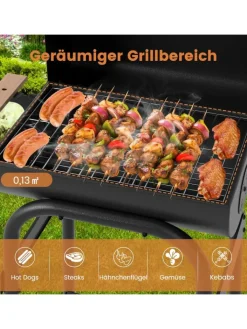 COSTWAY Grillen<Holzkohlegrill Grillwagen 84,5 x 49 x 110,5 cm in Schwarz