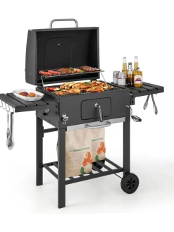 COSTWAY Grillen<Holzkohlegrill mit Deckel XXL in Schwarz