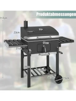COSTWAY Grillen<Holzkohlegrill mit Deckel XXL in Schwarz