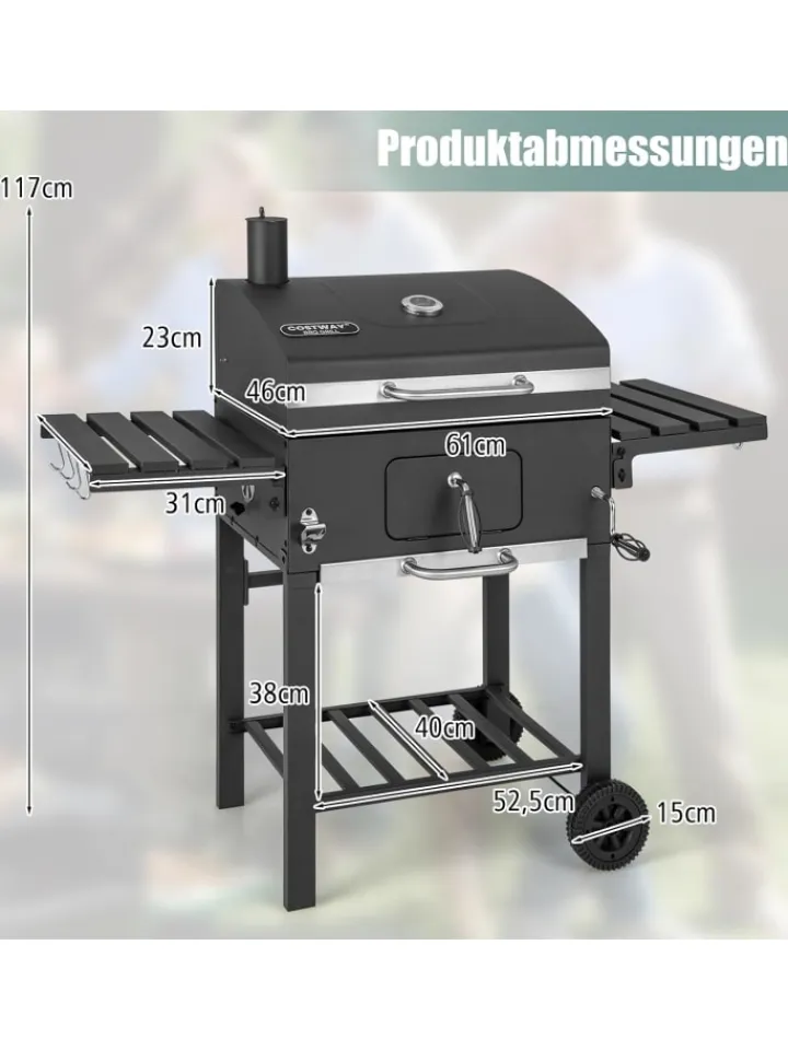 COSTWAY Grillen<Holzkohlegrill mit Deckel XXL in Schwarz